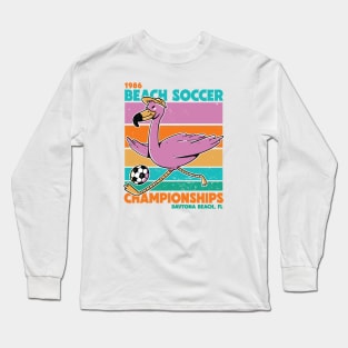 Retro Flamingo Beach Soccer Championships Retro Sunset Beach Long Sleeve T-Shirt